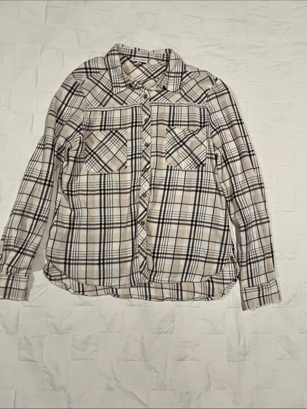 Shyanne Cream and Black Plaid Casual Button-Down Shirt